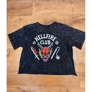 Netflix Stranger Things Hellfire Club Acid Wash Cropped Graphic T-Shirt Large
